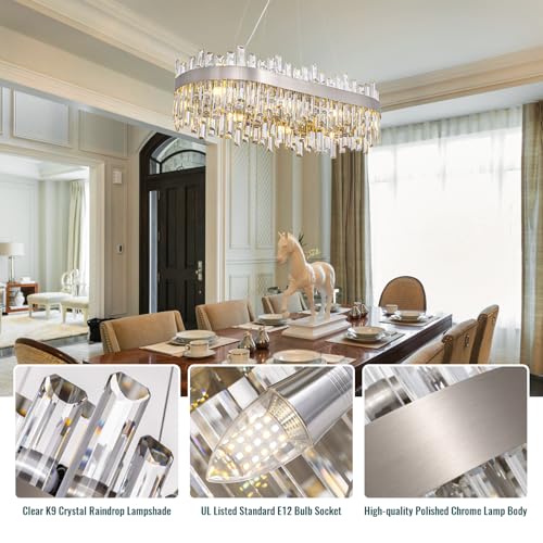 35.4'' Modern Rectangle Crystal Raindrop Chandelier for Dining Room