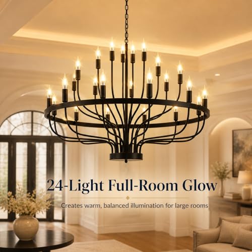 Large Black Wagon Wheel Chandelier 24