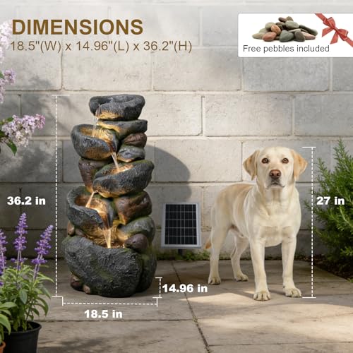36.2" H Solar Water Fountain Outdoor Garden 5