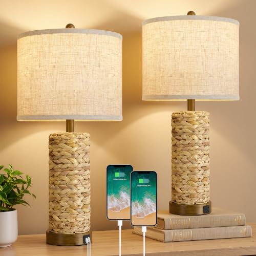 Rattan Table Lamps Set of 2