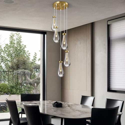 Raindrop Pendant Lights Kitchen Island Teardrop Gold Hanging Light Fixtures Clear Solid Glass Pendant Light Modern Chandeliers for Dining Room Porch Corridor Living Room