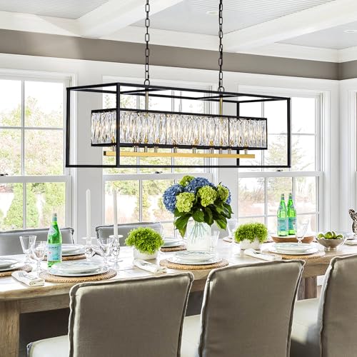 Large Modern Black and Gold Crystal Chandeliers for Dining Room