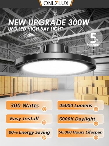 UFO LED High Bay Lights 300W 4Pack 45000lm Super Bright 6000K (4 Count)