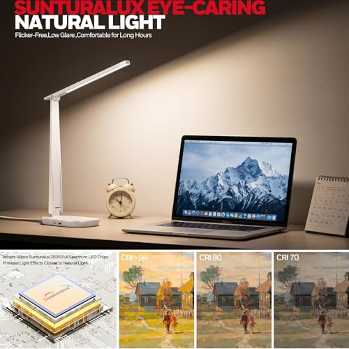 LED Desk Lamp Home Office Dimmable 4 Color Reading Light USB Port