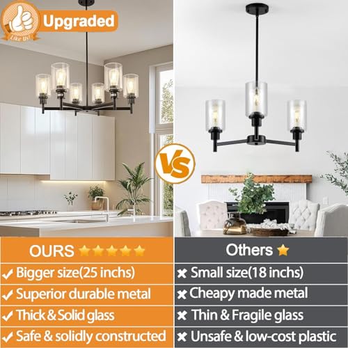 6 Light Black Chandelier for Dining Room Light Fixture