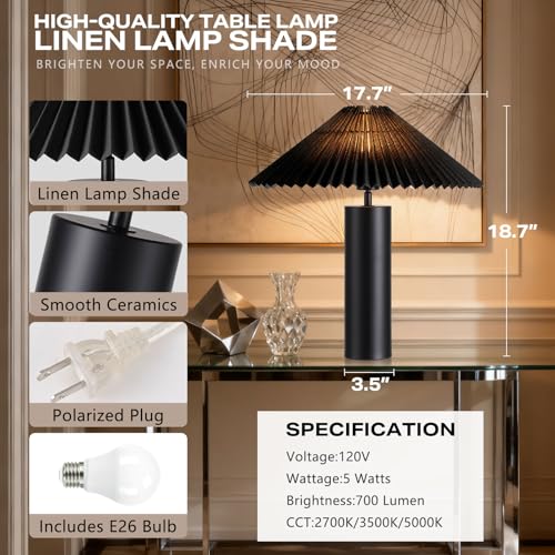 Modern Table Lamp with Pleated Lampshade and Cylindrical Base