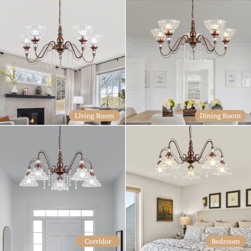 5 Light Vintage Chandelier in Antique Red Bronze Finish with Flower (5-Light / Antique Red Bronze)