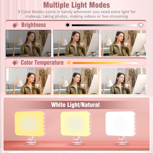 60 LED Portable Selfie Light Video Conference Lighting with Clip & Camera Tripod Adapter Rechargeable 2200mAh CRI 97+