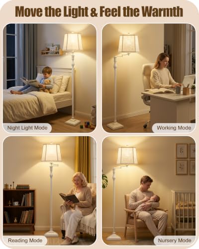 62" Floor Lamps for Living Room with 350°Adjustable Swing Arm (Cream)