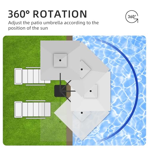 9x9 FT Cantilever Offset Patio Umbrella with Lights & Base