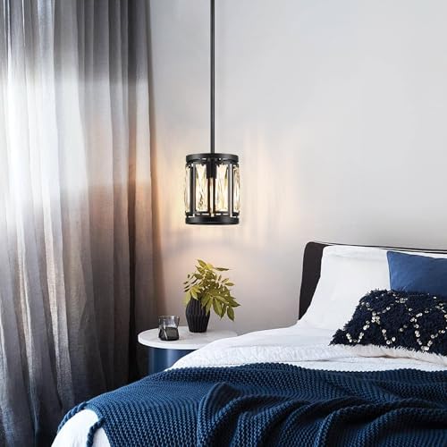2 Pack Black Pendant Lights for Kitchen Island Mini Crystal Chandelier