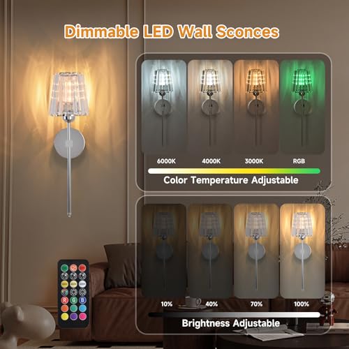 Battery Operated Crystal Wall Sconce Set of 2