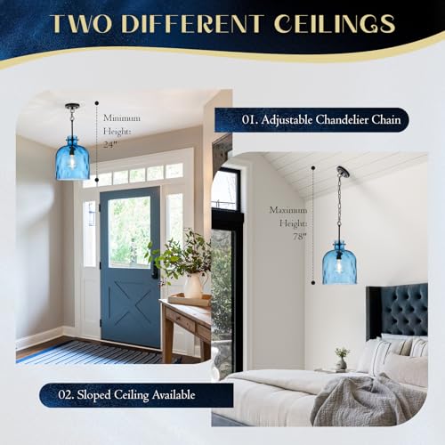 Blue Hammered Glass Pendant Light
