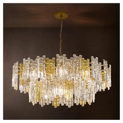 40 Inch Amber & Clear Ice Crack Crystal Glass Chandelier