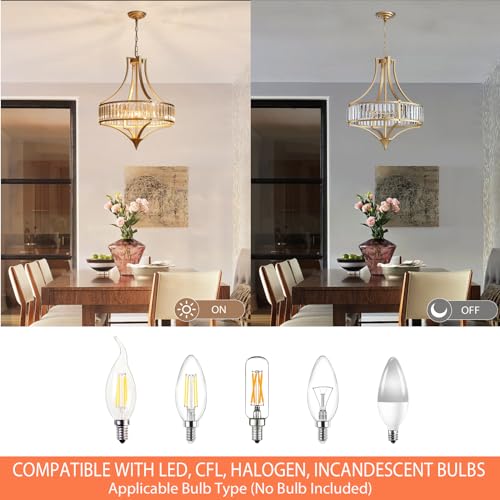 Crystal Chandeliers for Dining Room 21.6" Rustic Farmhouse Chandelier with Round Metal Shade 6
