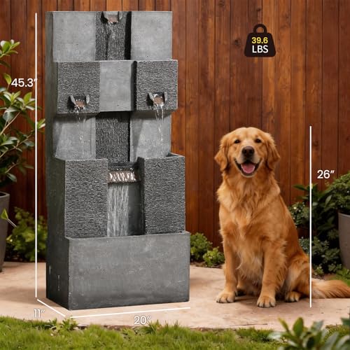 48" Modern Grid Outdoor Water Fountain with Led Light