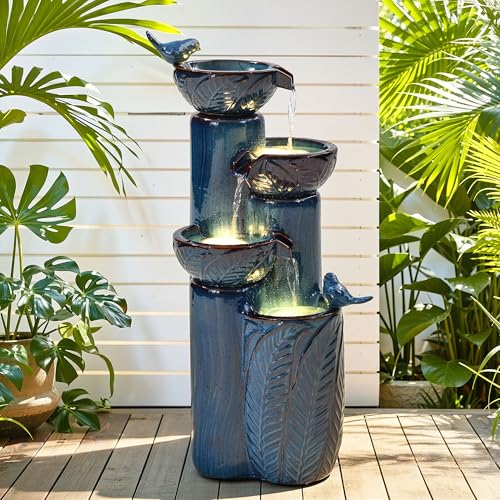 34" H Ceramic Outdoor Water Fountain with LED Lights