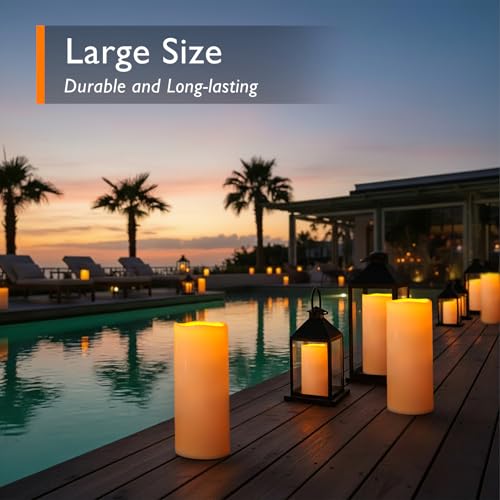 12" x 5" Large Waterproof Outdoor Flameless Candles with Remote Control and Timer (2 Count)