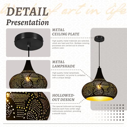 Black Pendant Light Fixture Vintage Hanging Lamp Hollow Chandelier