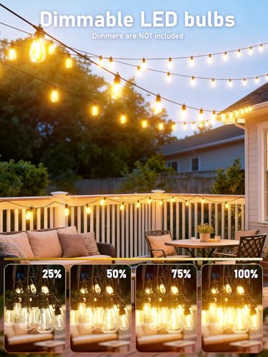 60FT LED Outdoor String Lights with 16+1 Edison Shatterproof Waterproof Bulbs (25 Count)
