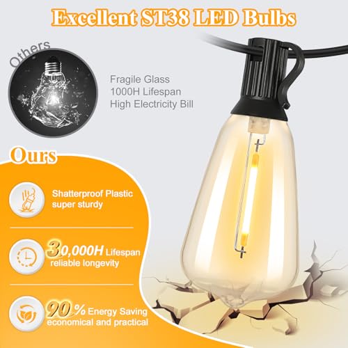 100FT Outdoor String Lights 52 Bulbs