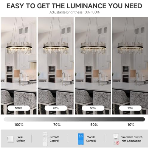 24" Black Round Modern Dimmable LED Crystal Chandelier with Remote