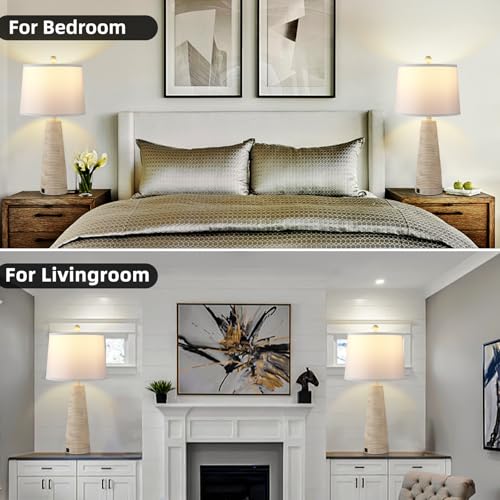 Nightstand Lamp Bedside Lamps Set of 2 Vintage Rustic Farmhouse Table Lamp 3 Way Dimmable Horizontal Stripe Light