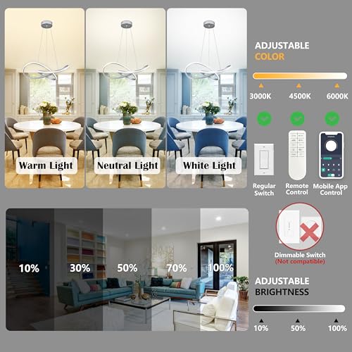 Modern LED Pendant Light Fixture Contemporary Ring Chandelier Nickel with 3000K