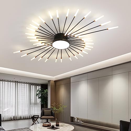 50.4" Ceiling Light Modern Flower Shape Ceiling Lamp for Living Room Dining Room Semi Flush Mount Metal Acrylic Sputnik Firework Petal LED Lighting Fixture