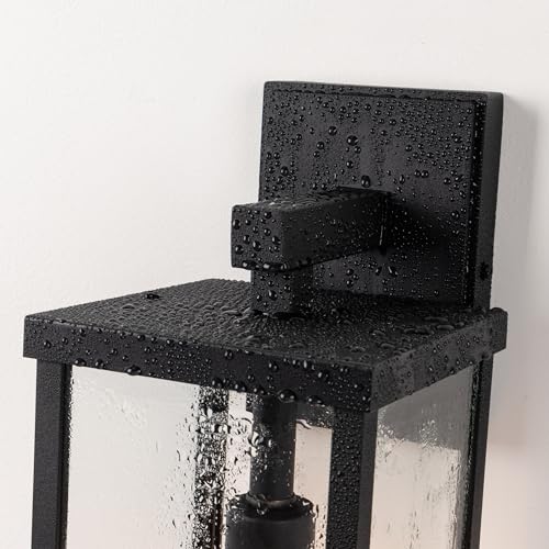 18" Classic Outdoor Wall Sconce 1 Light in Matte Black Rectangular Metal Frame and Clear Glass Shade Waterproof Porch Light Patio Light Pack of 2 (2 Count)
