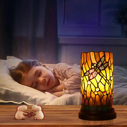 Tiffany Style Table Lamp for Bedroom Baroque Stained Glass Nightstand Bedside Night Lamp Party Light Hand
