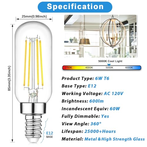 Dimmable E12 Candelabra LED Bulbs 60W Equivalent 6W 600lm (12 Count)