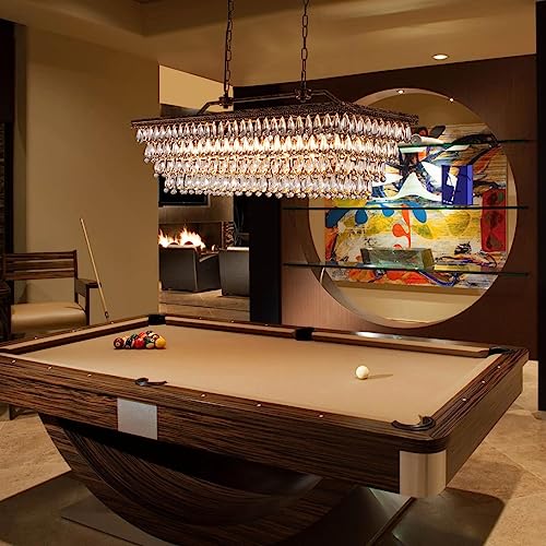 Dining Room Crystal Chandelier 40 Inch Antique Bronze Rectangle Chandeliers 7 Lights Farmhouse Hanging Ceiling Large Light Fixtures for Kitchen Island