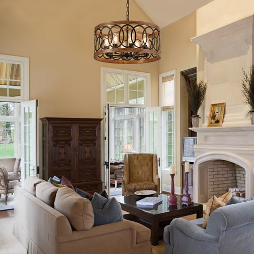 8 Light Farmhouse Drum Pendant Light