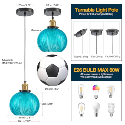 Vintage Blue Glass Pendant Lights for Kitchen Island E26 Base