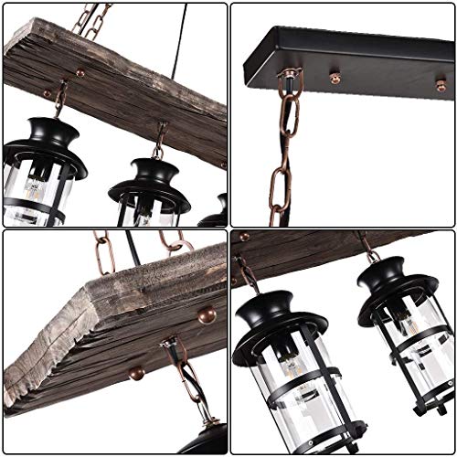 Wood Retro Pendant Lighting Industrial Vintage Chandelier Black Metal Bedroom Restaurant Suspension Lamp Cage Frame with Glass Shade House Loft Bar Coffee Decoration Ceiling Lights Fitting