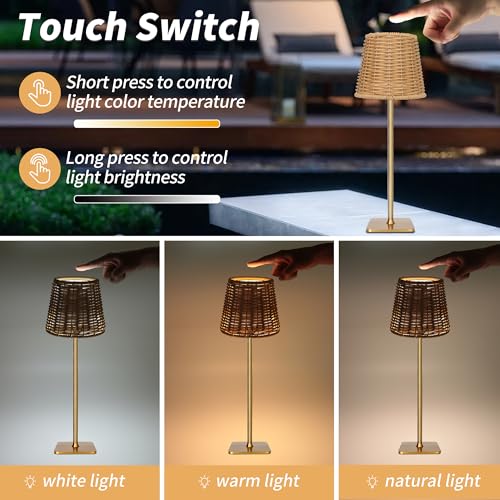 Outdoor Waterproof Cordless Set of 2 Rechargeable Portable Top Touch Battery Operated Powered LED Table Lamp Desk Lamp Lights for Restaurant Kitchen Patio Dinner Dining (2 Count)