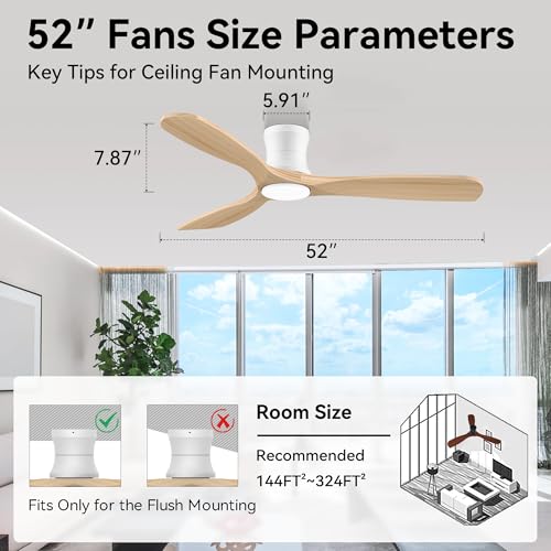 Flush Mount Ceiling Fans with Lights and Remote