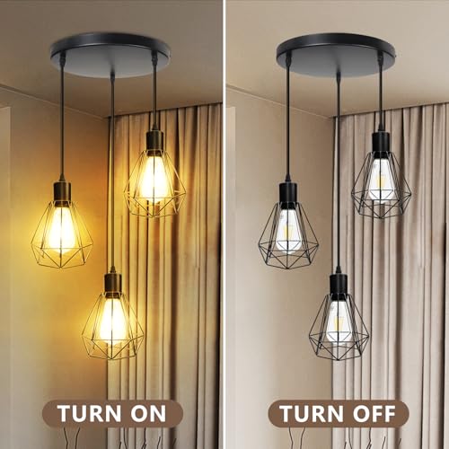 3 Light Matte Black Adjustable Pendant Light with E26 Base