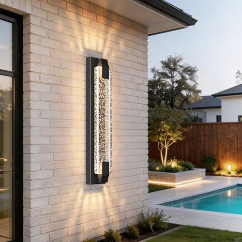 23.6in Black Outdoor Wall Sconces Modern LED Crystal Exterior Lights