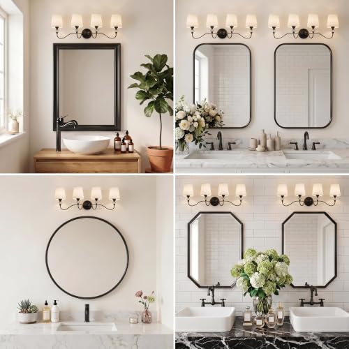 4 Light Vintage Bathroom Vanity Light Fixtures Over Mirror