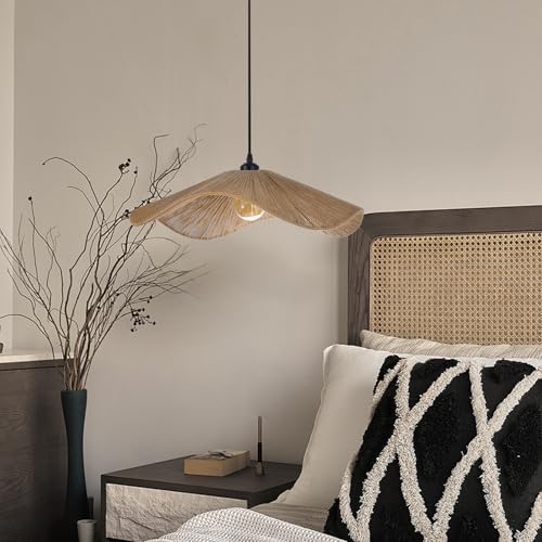 Rustic Farmhouse Chandelier Wicker Pendant Light Woven Ceiling Hanging Lighting for Dining Room Kitchen Hallway Foyer 19.6"