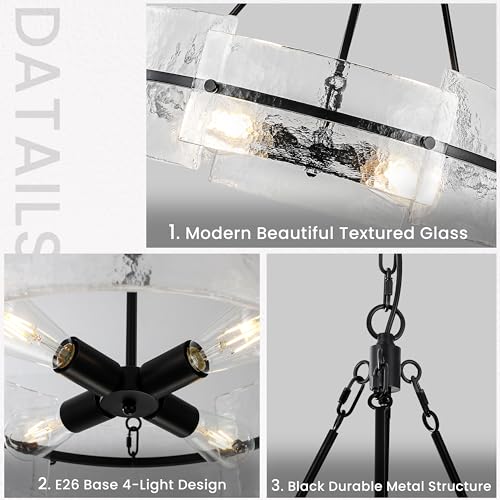 Modern Dining Room Chandelier 22” Black Textured Glass Chandelier
