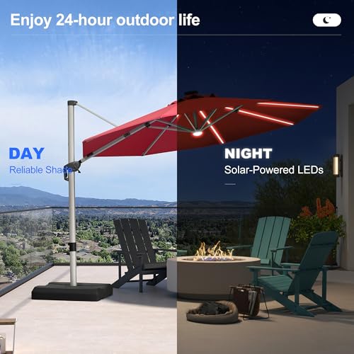 Cantilever Patio Umbrella 11ft Round Solar LED Light
