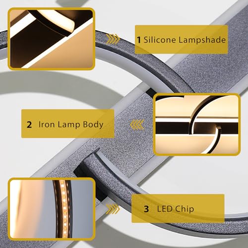 LED Ceiling Light 2 Rings Black Modern Ceiling lamp 45W Flush Mount Ceiling Light with Remote 3000