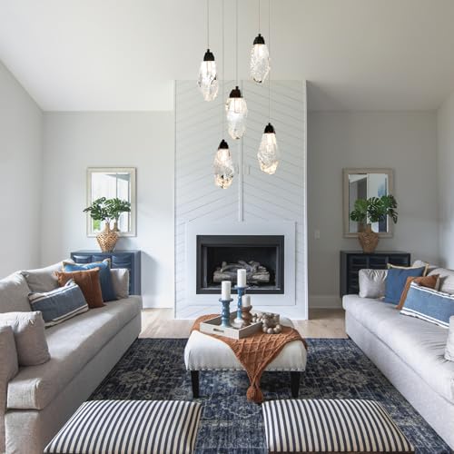 5 Light Black Crystal Chandelier Teardrop Dimmable Pendant Light