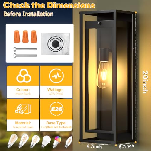 20in Large Outdoor Wall Light Dusk to Dawn Sconce Exterior Lighting Fixture (2 Count)