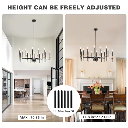 Dining Room Black Gold Chandelier 14 Lights Modern Lighting Fixtures