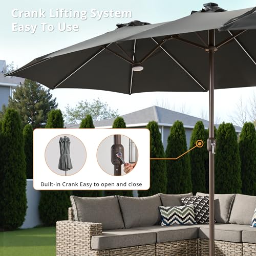 15ft Large Patio Umbrellas with Base & Solar Lights