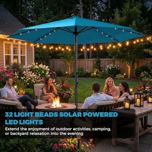 10FT Motorized Patio Umbrella with Solar LED Lights